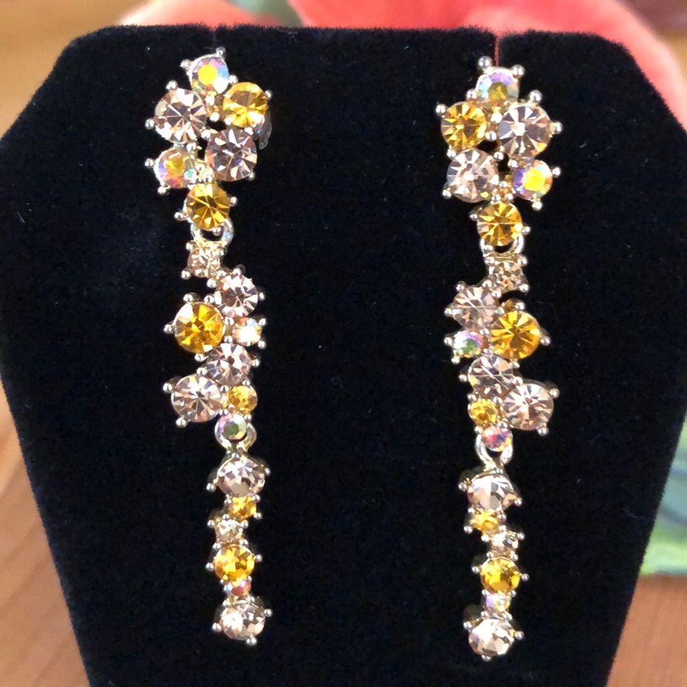 Gold Slim Rhinestone 2” Long Dangling Earrings